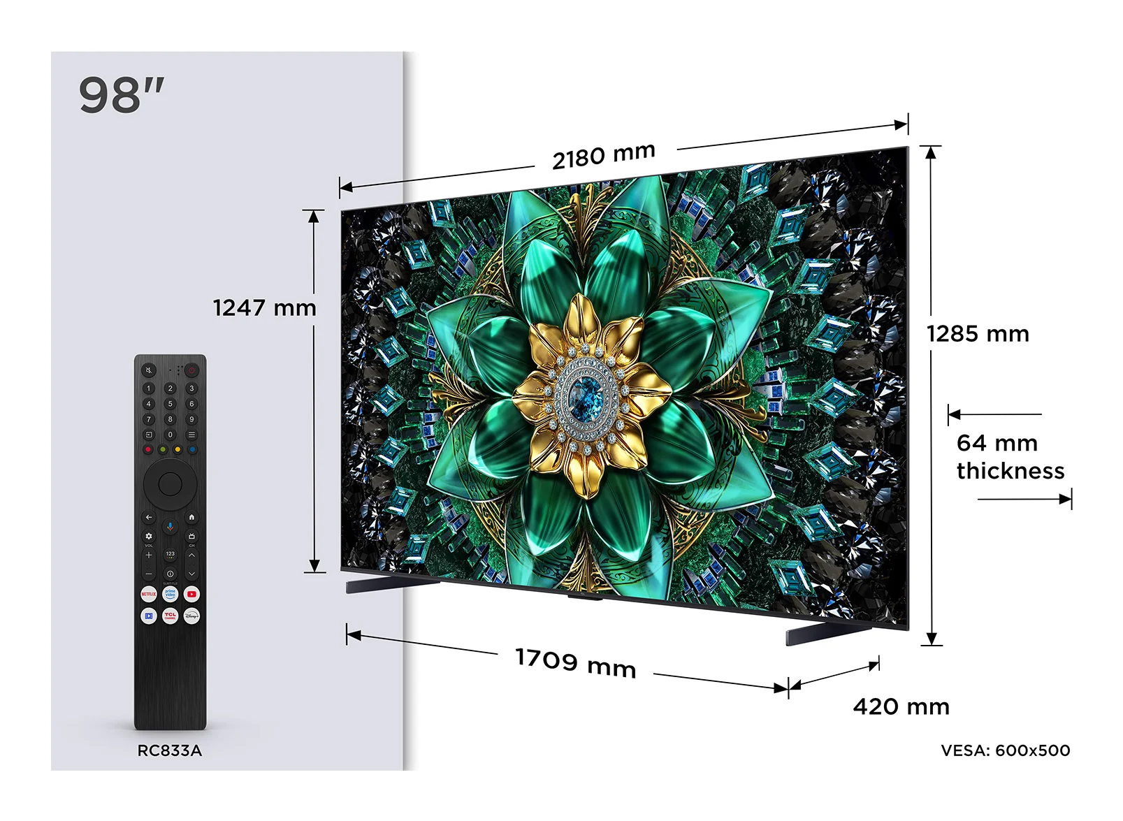 TCL Q6C 98Q6C Fernseher 2,49 m (98") 4K Ultra HD Smart-TV WLAN Metallisch
