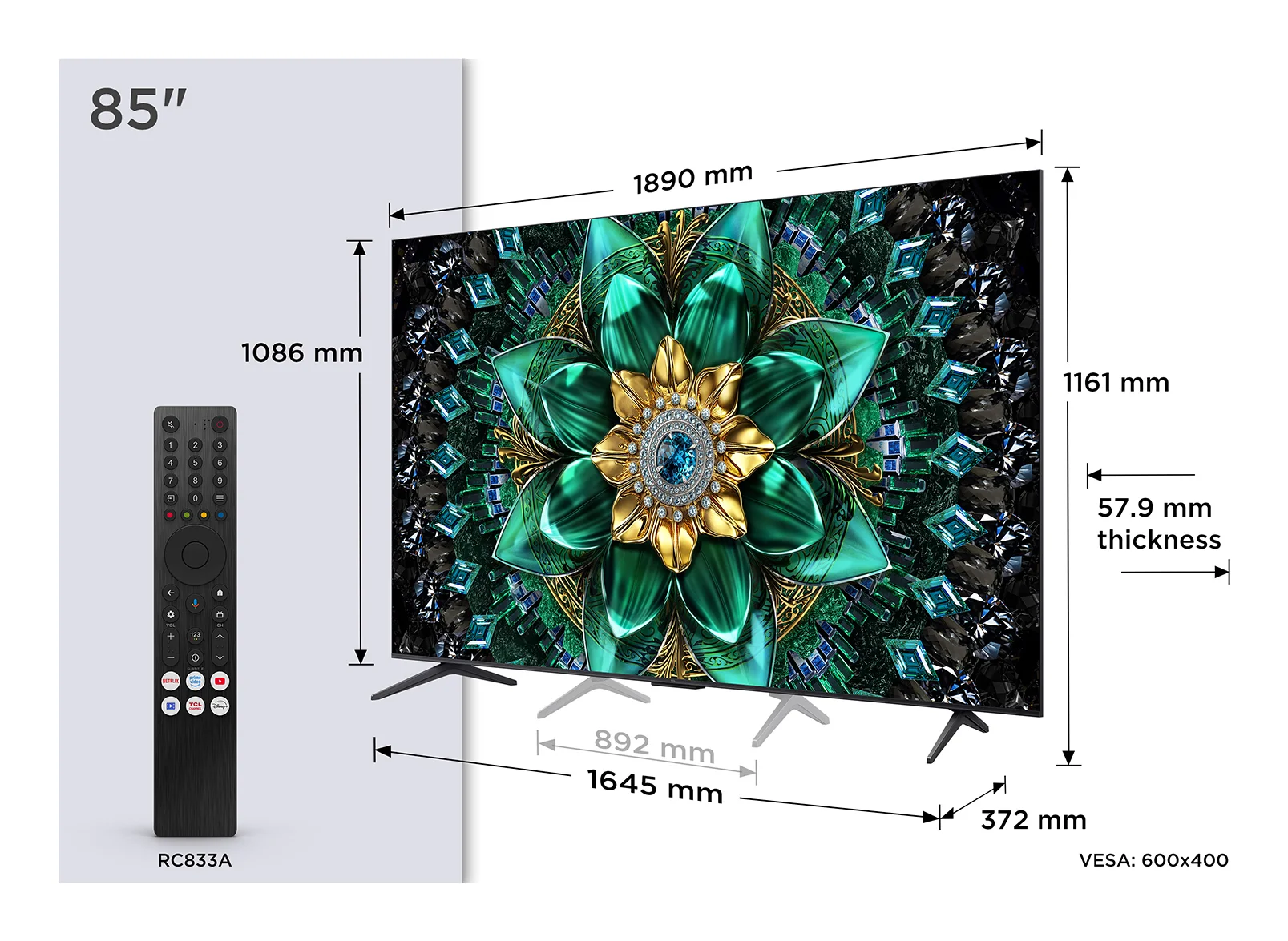 TCL Q6C 85Q6C Fernseher 2,16 m (85") 4K Ultra HD Smart-TV WLAN Metallisch