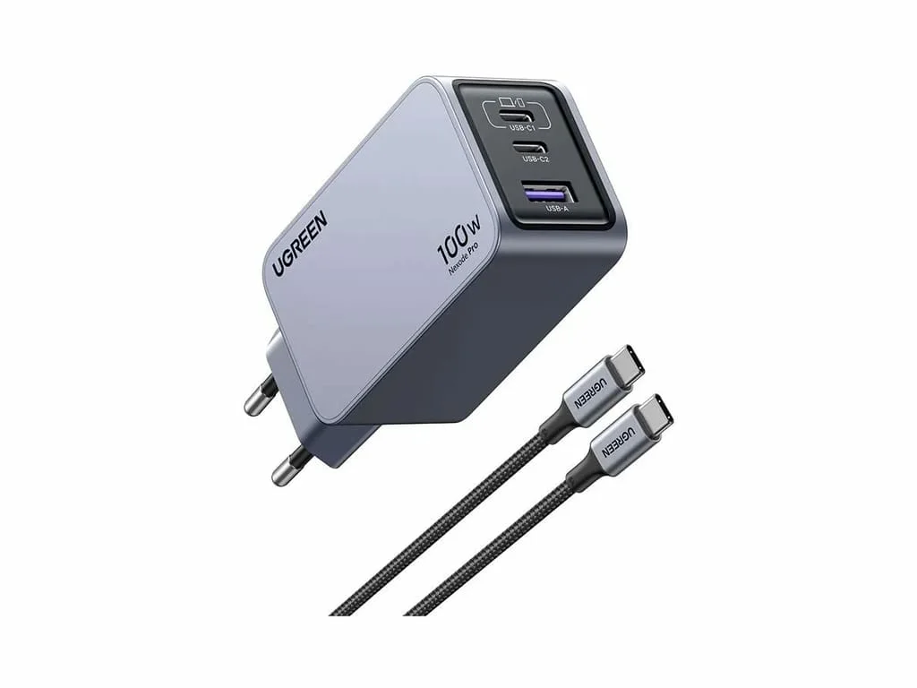 Ugreen Nexode Pro EU 3-Port GaN PD Fast Charger With USB-C Cable Universal Schwarz, Grau AC Schnellladung Drinnen