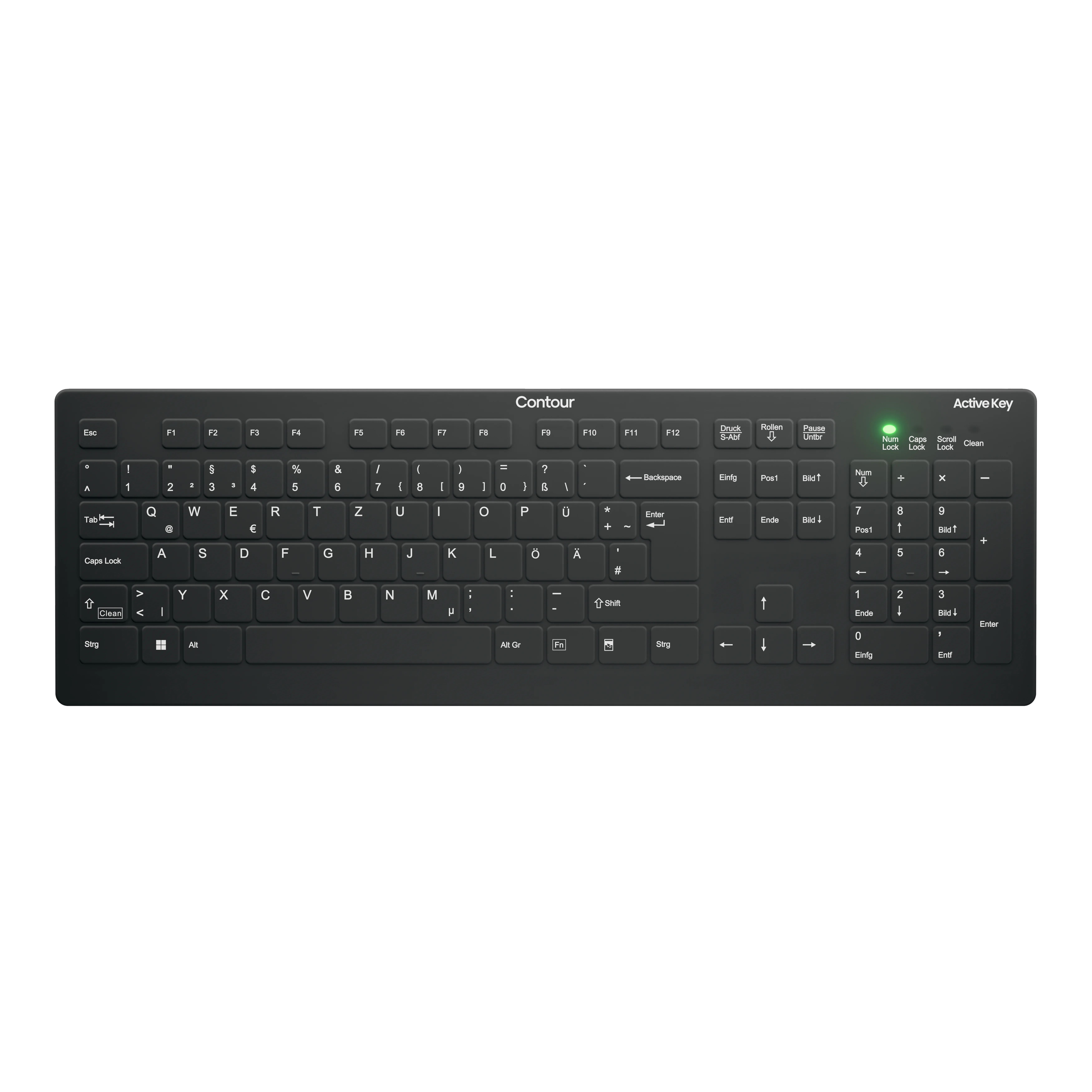 Contour Design Active Key Contour QuickClean Medizinische Tastatur Abnehmbare Abdeckung Full-Size Kabellos Schwarz DE C8112