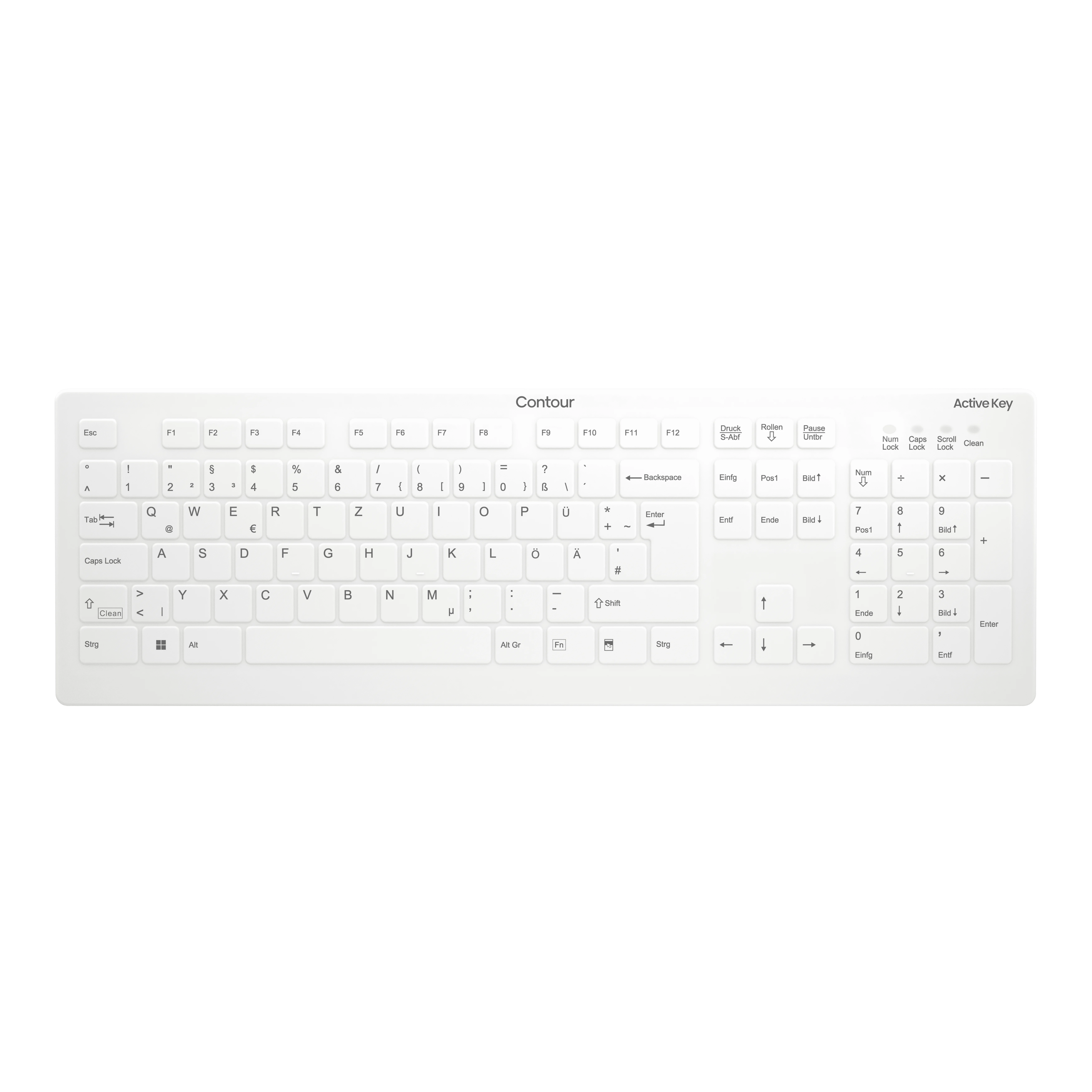 Contour Design Active Key Contour QuickClean Medizinische Tastatur Abnehmbare Abdeckung Full-Size Kabellos Weiß DE C8112