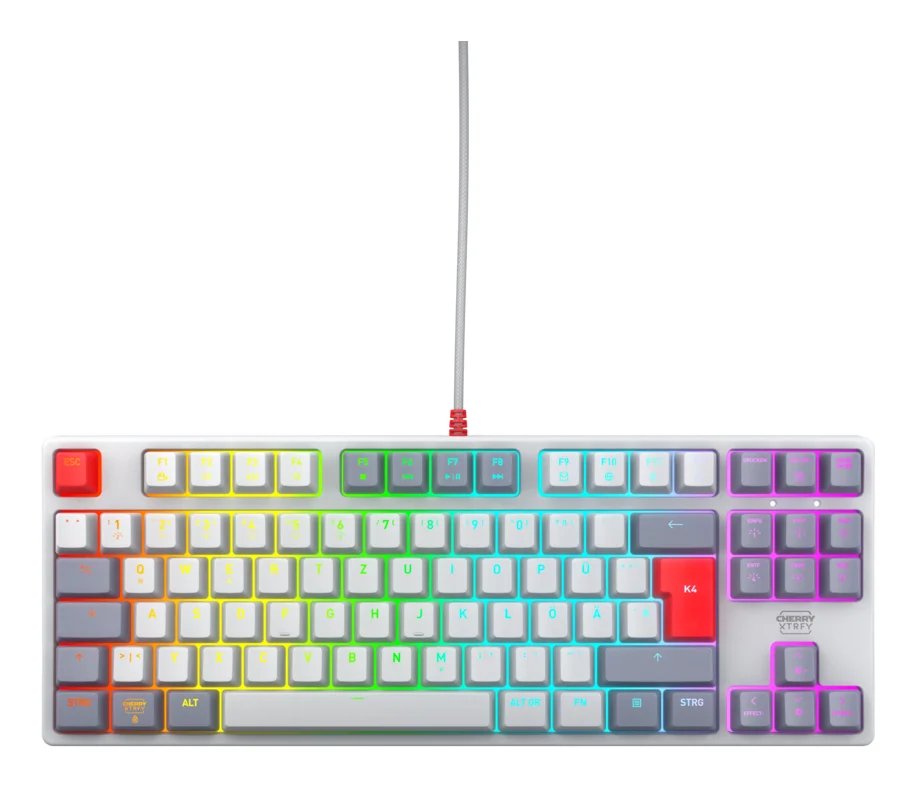 CHERRY K4V2 TKL Tastatur Gaming USB QWERTZ Deutsch Grau, Hellgrau, Rot