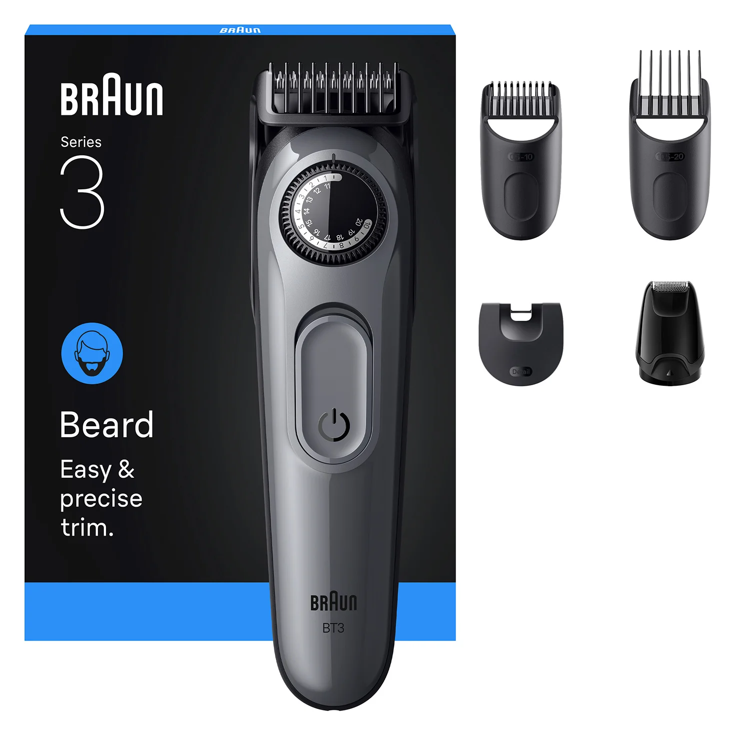 Braun BeardTrimmer 3 BT3560 Barttrimmer Akku 40 2 cm Schwarz, Grau