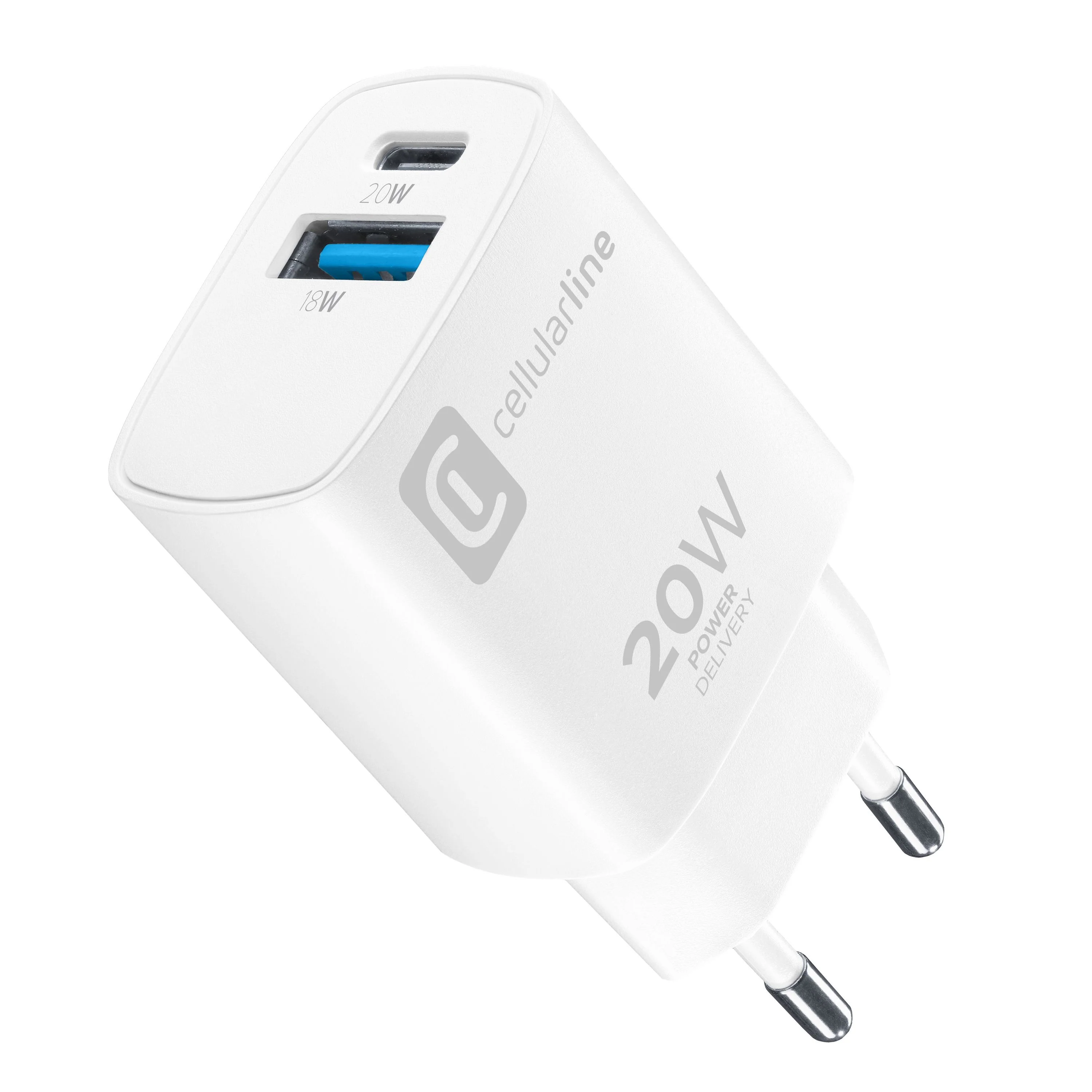 Cellularline ACHIPH2USBPD20SMLW Ladegerät für Mobilgeräte Smartphone, Universal Weiß AC Drinnen