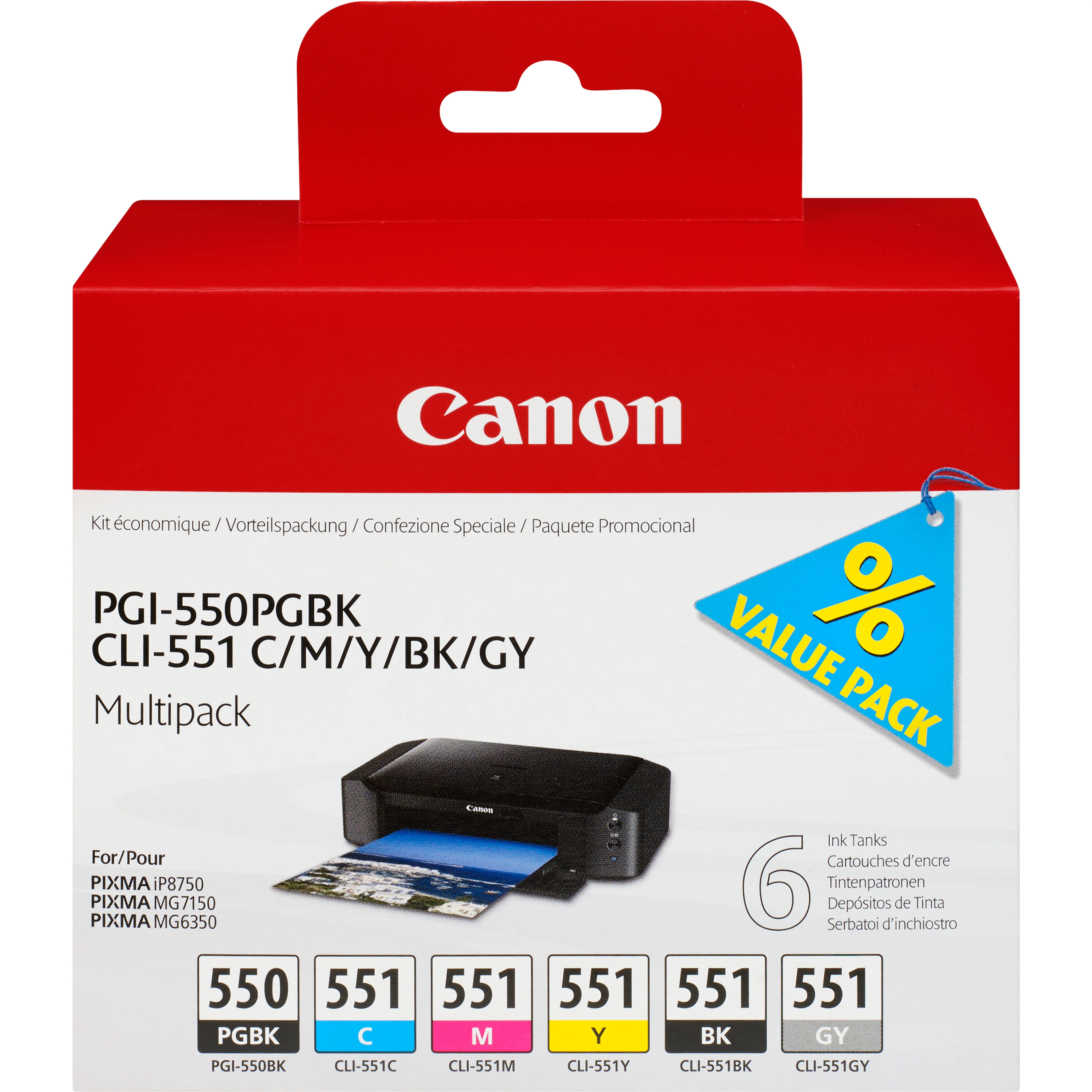 Canon PGI-550/CLI-551 PGBK/C/M/Y/BK/GY Multipack mit 6 Tinten
