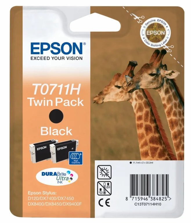 Epson Giraffe Doppelpack Schwarz T0711H Tintenpatronen DURABrite Ultra