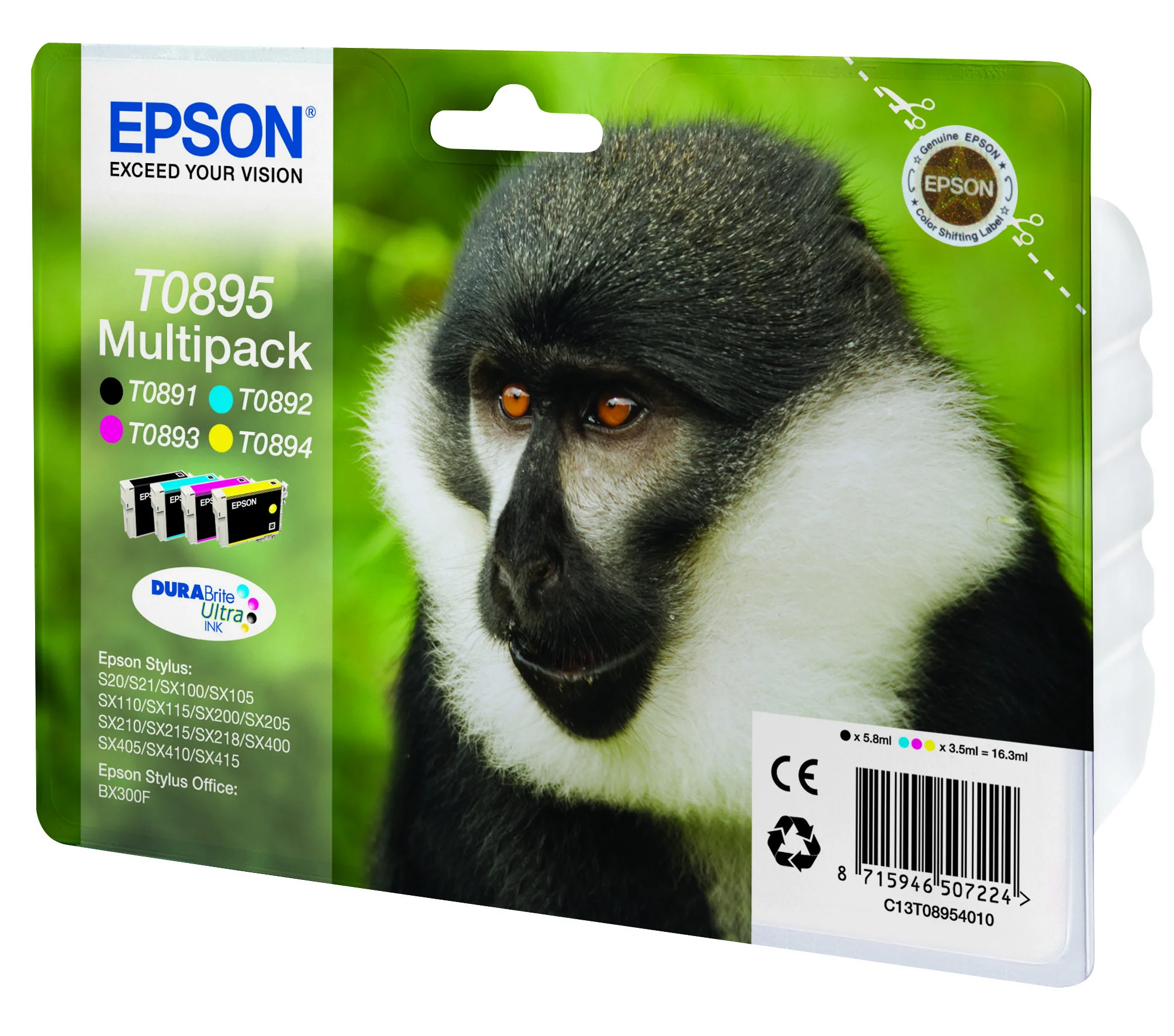 Epson Monkey T0895 Affe DURABrite Ultra Multipack 4 Farben Tinte