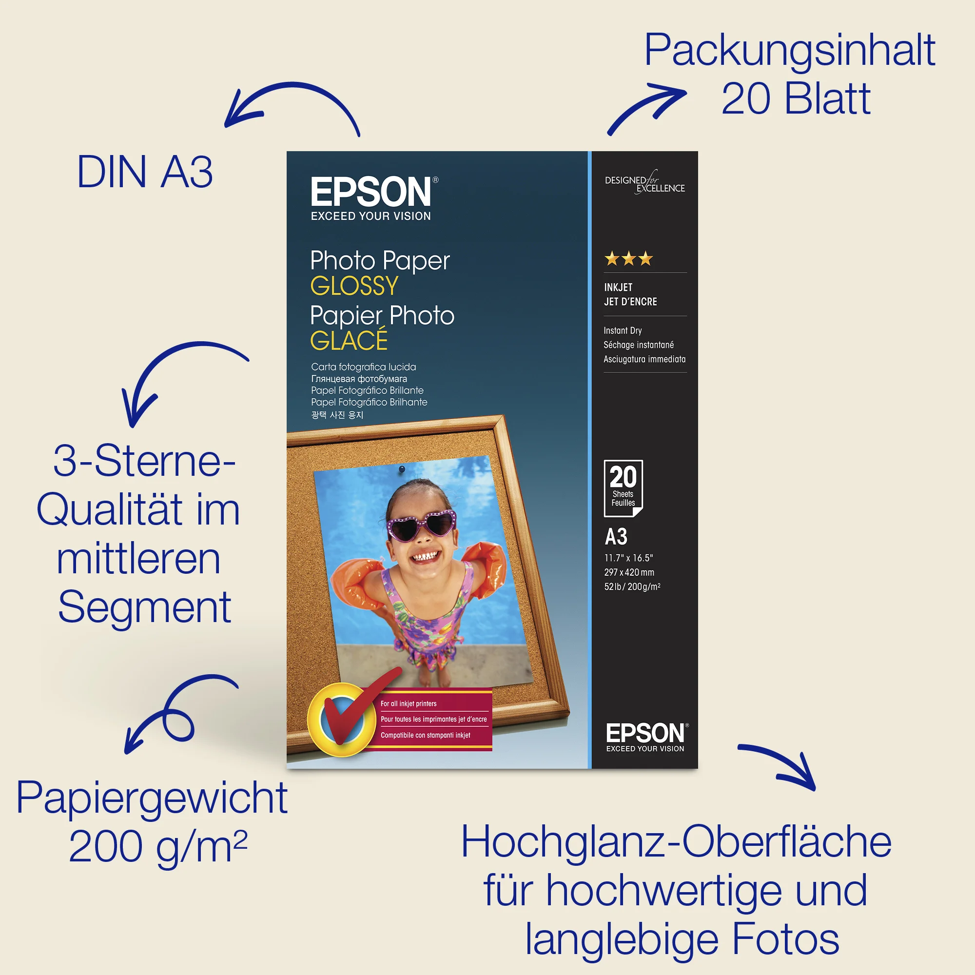 Epson Photo Paper Glossy - A3 - 20 Blätter