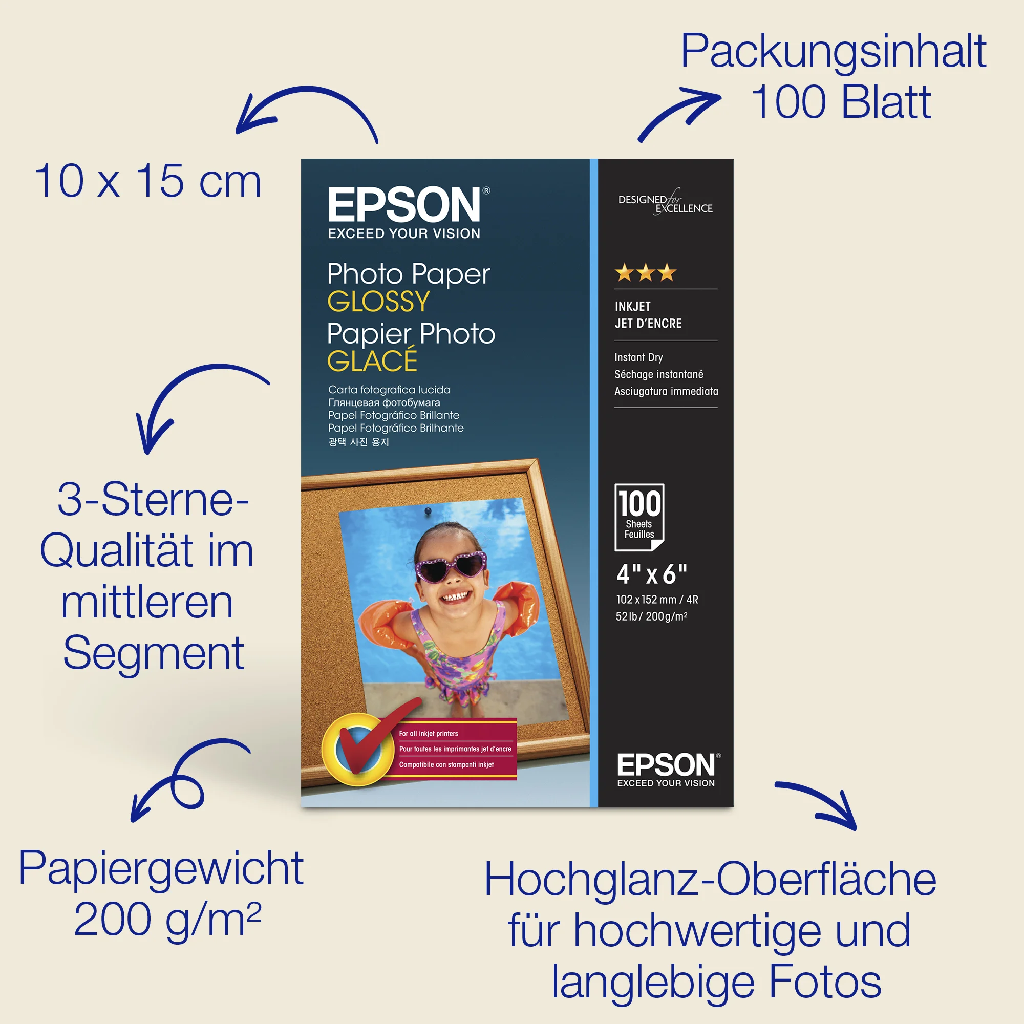 Epson Photo Paper Glossy - 10x15cm - 100 Blätter