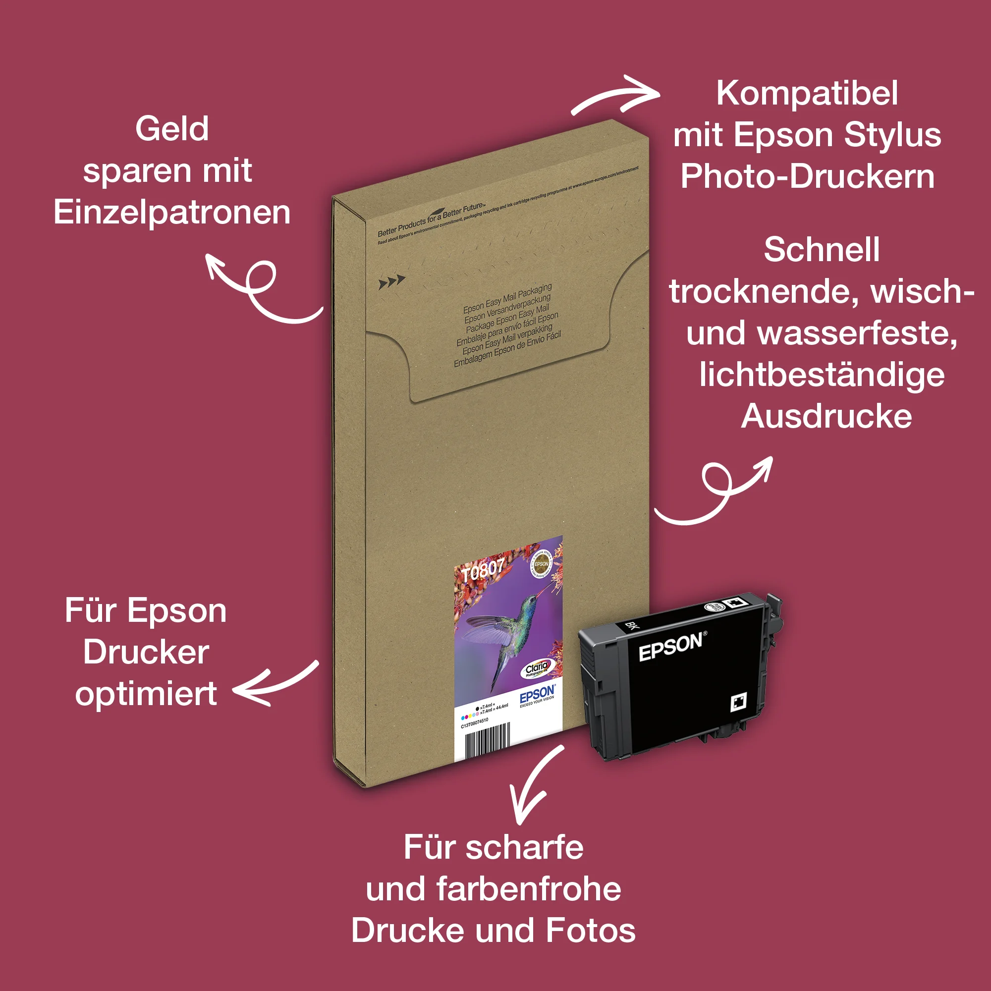 Epson Hummingbird 6-Farb-Multipack T0807 Claria Photographic Ink EasyMail