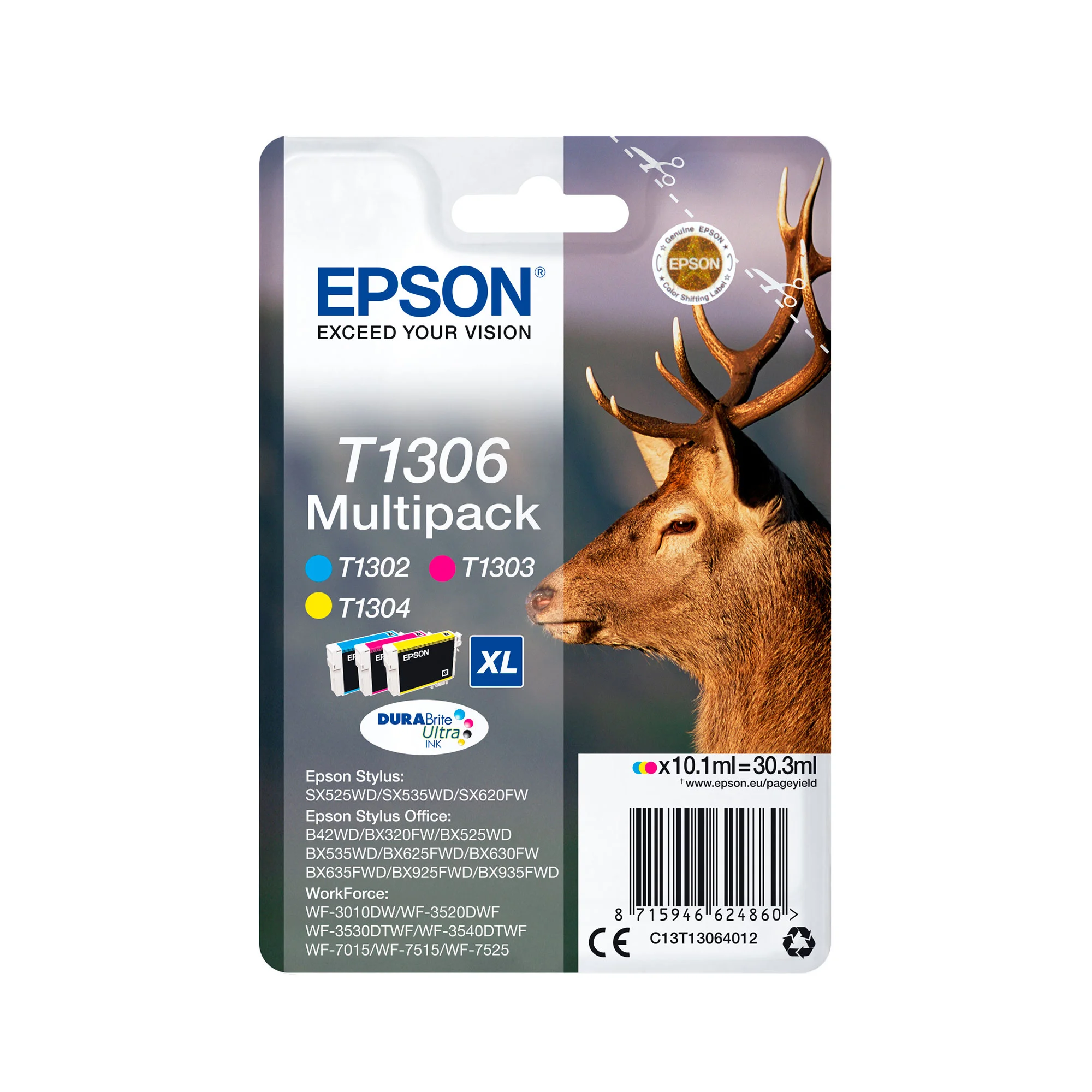 Epson Stag T1306 Hirsch DURABrite Ultra Multipack 3 Farben EasyMail Tinte