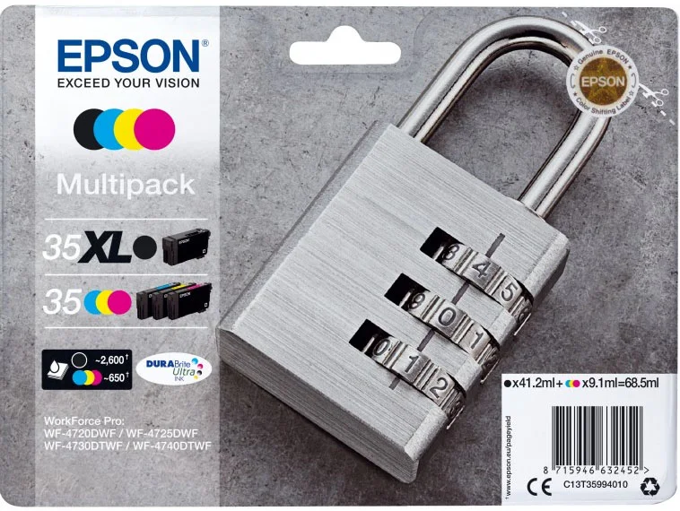 Epson Padlock Multipack 4-colours 35 XL Black/Std. CMY DURABrite Ultra Ink