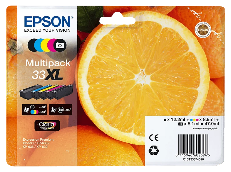 EPSON XP530 XP540 Multipack Orange, 33XL, 5-farbig, Tintenpatrone Mehrfarbig (C13T33574011)