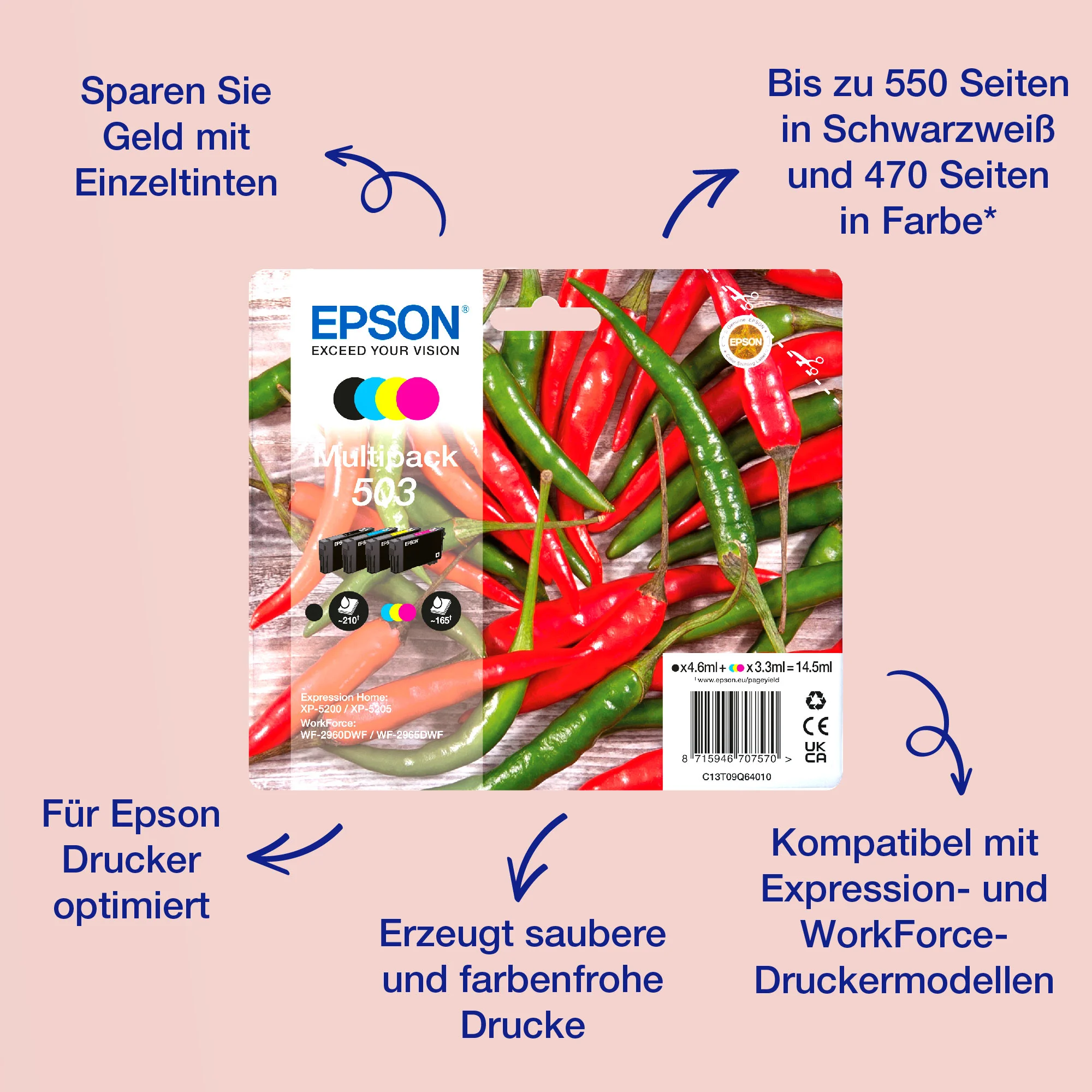 Epson 503 Druckerpatrone 1 Stück(e) Original Standardertrag Schwarz, Cyan, Magenta, Gelb