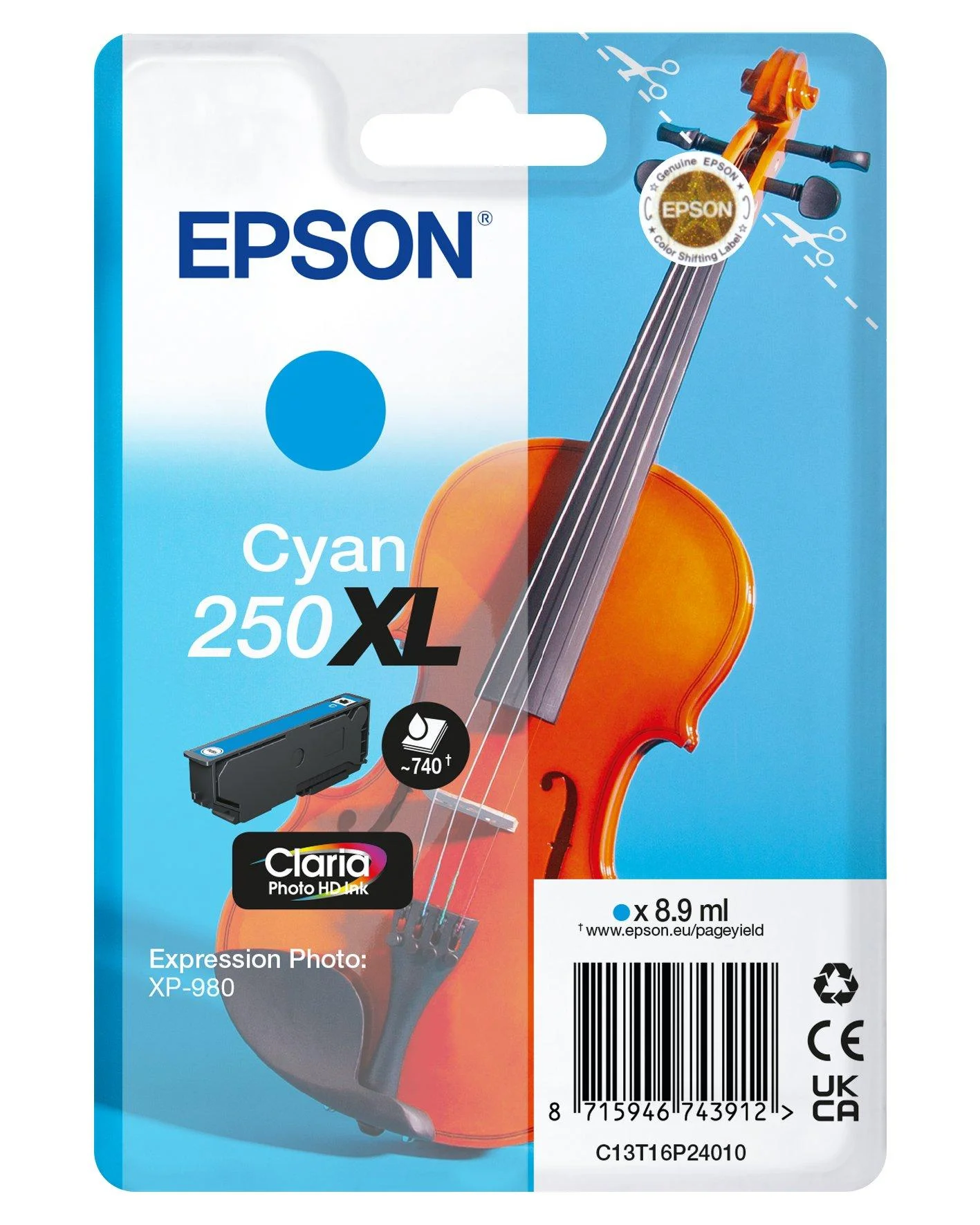 Epson 250XL Violin Claria Photo HD Druckerpatrone 1 Stück(e) Original Hohe (XL-) Ausbeute Cyan
