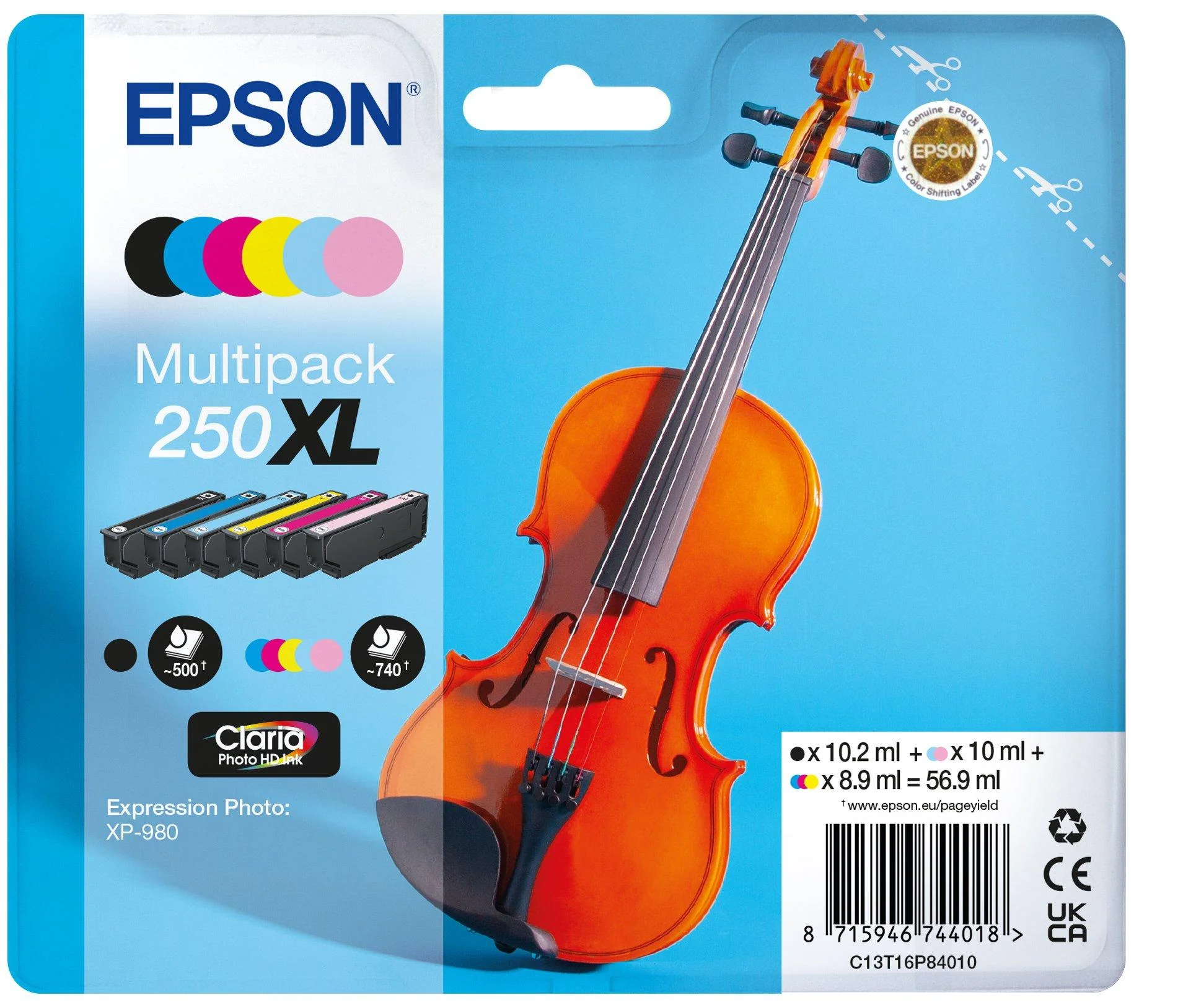 Epson 250XL Violin Claria Photo HD Druckerpatrone 6 Stück(e) Original Hohe (XL-) Ausbeute Schwarz, Cyan, Helle Cyan, Helle Magenta, Magenta, Gelb