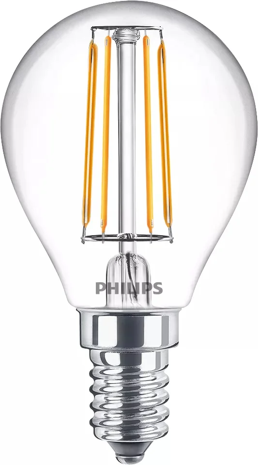 Philips Filament-Kerzenlampe, P45 E14, transparent, 40 W