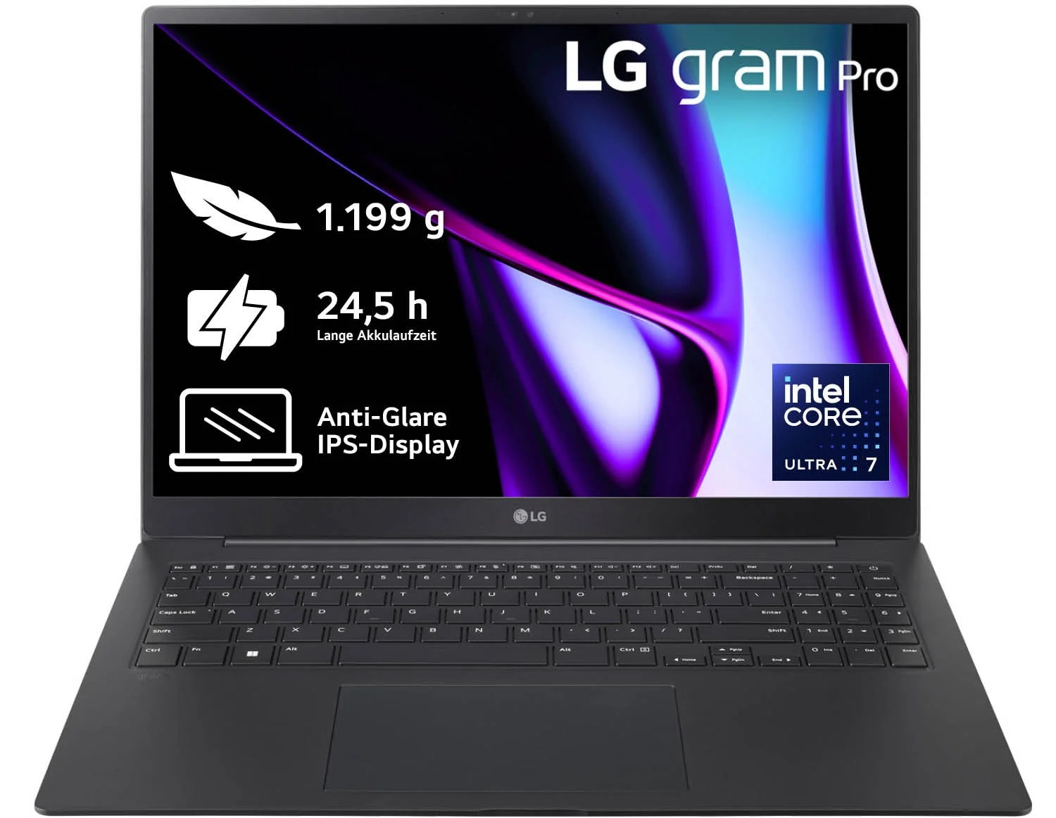LG Gram Pro 16Z90SP-G.AA78G laptop Intel Core Ultra 7 155H 40,6 cm (16") WQXGA 16 GB LPDDR5x-SDRAM 1 TB SSD NVIDIA GeForce RTX 3050 Wi-Fi 6E (802.11ax) Windows 11 Home Schwarz