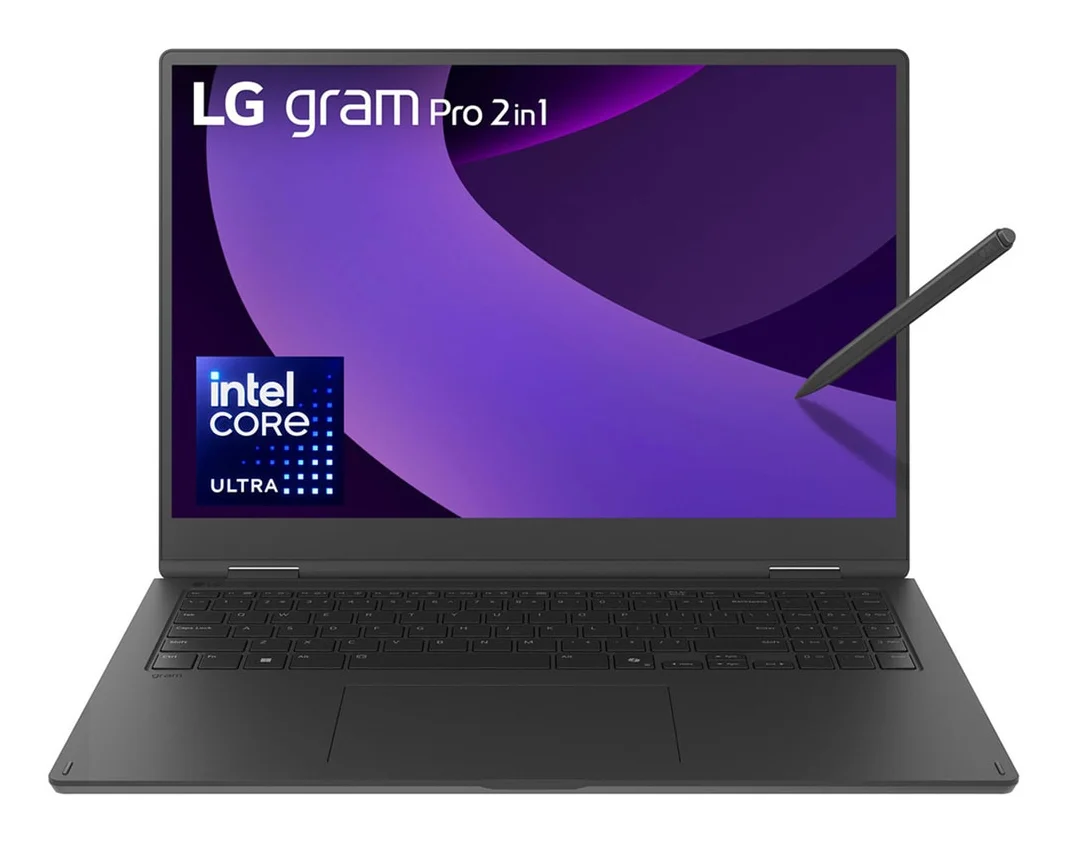 LG Gram Pro 16TB90TP Intel Core Ultra 7 255H Hybrid (2-in-1) 40,6 cm (16") Touchscreen WQXGA+ 16 GB LPDDR5x-SDRAM 1 TB SSD Wi-Fi 7 (802.11be) Windows 11 Pro Schwarz QWERTZ Deutsch